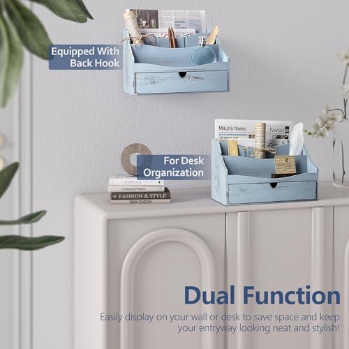 RebeeVision Mail Organizer: Wood Desk Organizer with 4-Slot for Office,Blue - Image 4