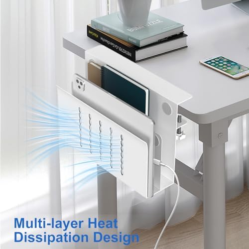 HAMOPY Desk Side Storage, 2 Tier Steel Hanging Desk Organizer with Magnetic Pen Holder, No Drilling Standing Desk Drawer Cable Management Tray, Under Table Laptop Holder for Office, School&Home(White) - Image 5
