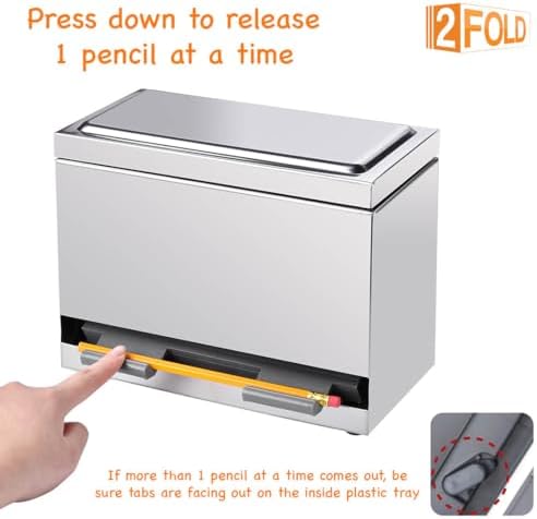 2Fold Pencil Dispenser for Classroom - Stainless Steel Bulk Pencil Holder for Desk - Includes Removable Label Stickers - Teacher Must Haves for Organization - Holds up to 200 Pencils (Red) - Image 5