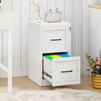 2-Drawer Metal File Cabinet with Lock, Narrow Vertical, White - Image 3