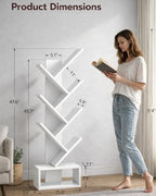 XBurmo 6 Tier Tree Bookshelf - Small Bookcase, Compact Book Tower with Drawer, Corner Bookshelf for Bedroom, Living Room and Home Office Storage, White - Image 2