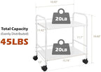 SunnyPoint 2-Tier Metal Rolling Utility Cart – Mobile Storage Shelf with Caster Wheels – Small Space Organizer for Home, Office, Bedroom, Kitchen (WHT) (Pack of 2) - Image 6