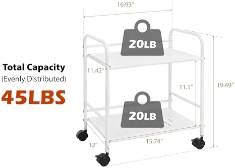 SunnyPoint 2-Tier Metal Rolling Utility Cart – Mobile Storage Shelf with Caster Wheels – Small Space Organizer for Home, Office, Bedroom, Kitchen (WHT) - Image 6