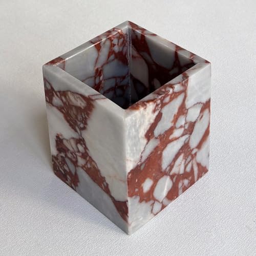 Natural Marble Stone Square Storage Container Empty Vessel Holder Cup for Candle/Pens/Sundries Items (Calacatta Red) by StonePlus