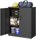 MIIIKO Metal Storage Cabinet with Locking Doors, Black Metal Cabinet with Lock for Home Office, Garage, Utility Room, Kitchen and School by MIIIKOOfficeFurniture