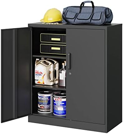 MIIIKO Metal Storage Cabinet with Locking Doors, Black Metal Cabinet with Lock for Home Office, Garage, Utility Room, Kitchen and School by MIIIKOOfficeFurniture