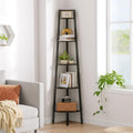 Hoctieon Corner Shelf, 5-Tier Corner Bookshelf, Rustic Ladder Shelf, Industrial Display Stand for Living Room, Kitchen, Home Office, Balcony, Small Space, Metal Frame, Black by Hoctieon