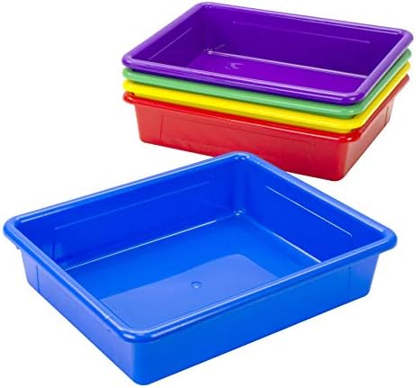 Storex Letter Size Flat Storage Tray – Organizer Bin with Non-Snap Lid for Classroom, Office and Home, Assorted Colors, Pack of 5 (62534U05C) - Image 4