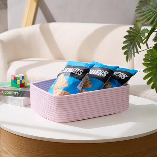 MiniArk Large Shallow Organizing Baskets 15x11x5.1 Inches - Rope Woven Storage Bins for Bathroom, Shelves, Cube Closet, Light Pink 3 Packs - Image 5