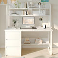 MaverickFurni White Desk with Hutch, 47 Inch Computer Desk with 3 Drawers for Bedroom, Study Writing Desk with Shelves for Small Spaces, Adjustable Feet by MAVERICKFURNI