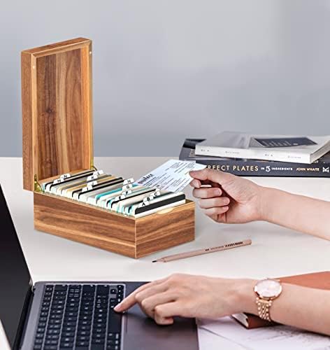 Neando 3x5 Index Card Organizer Box with Lid – Acacia Wood Note Card Holder with 200 Cards & 20 Dividers, Holds 600 Cards, 4 Compartments, Magnetic Closure – Desktop Storage for Study, Office, Recipes - Image 7