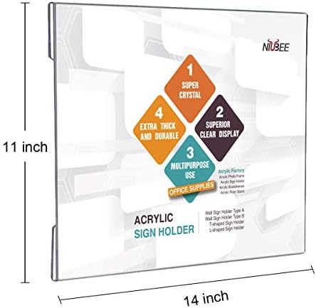 NIUBEE Acrylic Sign Holder 14x11 Inches Horizontal, Clear Plastic Wall Mount Sign Holder Poster Paper Holder with Double Sided Adhesive Tape for Office, Home, Store, Restaurant-No Drilling(6 Pack) - Image 2