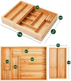 COIWAI Double Layer Bamboo Drawer Organizer Cutlery Utensil Silverware Drawer Organizer, cutlery Silverware Tray for Drawer, Utensil Holder Drawer Dividers for Flatware (L: 16.85 × 12.2 in) - Image 3