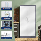 Yizosh Metal Garage Storage Cabinet with 2 Doors and 5 Adjustable Shelves - 71" Steel Lockable File Cabinet,Locking Tool Cabinets for Office,Home,Garage,Gym,School (Gray White) - Image 4