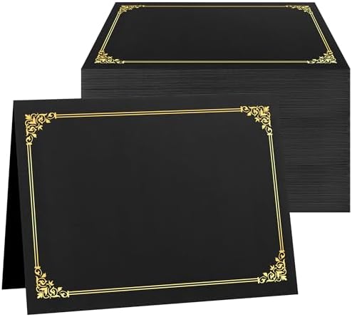 SUNEE Certificate Holders, 100 Packs Black Diploma Holders, Certificate Covers with Gold Foil Border for Letter Size 8.5 x 11 Certificate Paper, Cardstock, Award, Graduation, Documents by SUNEE