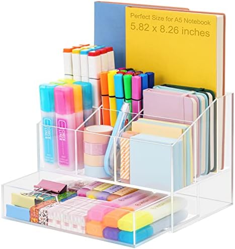 VITVITI Acrylic Desk Organizer, Upgraded Clear Pencil Organizer for Desk, 7 Compartments Stationary Pen Organizer Storage with Drawer, for Office Supply, 500+ Pencils Capacity by VITVITI