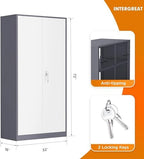 INTERGREAT Metal Storage Cabinet Doors, 72" Locking Steel Storage Cabinet with Shelves, Tall Lockable Steel Cabinets for Home Office, Garage(New Grey) - Image 3