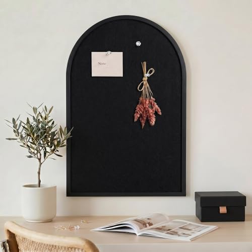 MotiMind Arched Felt Bulletin Board 35" x 24" Felt Wall Panels Large Arch Pin Cork Board No Drill Frameless Wall Tiles with 20 Gold Pins for Back to School Office Photo Display Home Decor(Black) by MotiMind