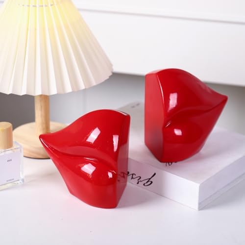 Unique Red Lips Decorative Bookends for Home Office Shelves Decor - Image 5