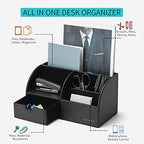 VLANDO Desk Organizer with Drawer, Leather Office Storage Caddy, Black - Image 2