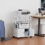 VECELO Large Printer Stand with Power Outlet, 3-Tier Rolling File Cabinet with Lockable Wheels, Heavy Duty Utility Table for Home Office, 18.9"x23.6"x30.2", White - Image 2