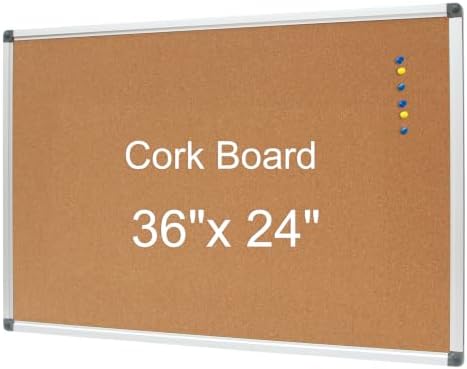 DEVELOP 36x24 Inch Cork Board Bulletin Board, Wall Mounting Pin Memo Notice Cork Board with Silver Aluminium Frame for Office, Home, and Classroom, Includes 10 Push Pins by DEVELOP