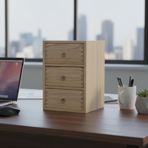 DDYURI Desktop Drawer Organizer Drawers Wooden Box Caddy Office Supplies Storage on Dresser Table 3-Tier Color-Light Brown - Image 3