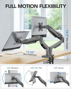 HUANUO Dual Monitor Stand, Fully Adjustable Monitor Desk Mount for 13–32″ Computer Screens, Full Motion VESA 75x75/100x100 with C-Clamp & Grommet Base, Each Arm Holds 4.4 to 19.8 lbs -Grey - Image 3