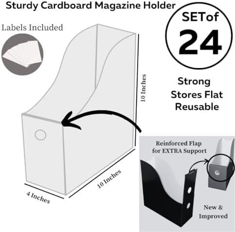 Evelots Magazine File Holder - Set of 24 Floral - Office Desk Organizer - Sturdy Cardboard - New Upgraded Double Front Panel for More Stability - Full 4 Inch Wide - Easy Assemble - Image 4