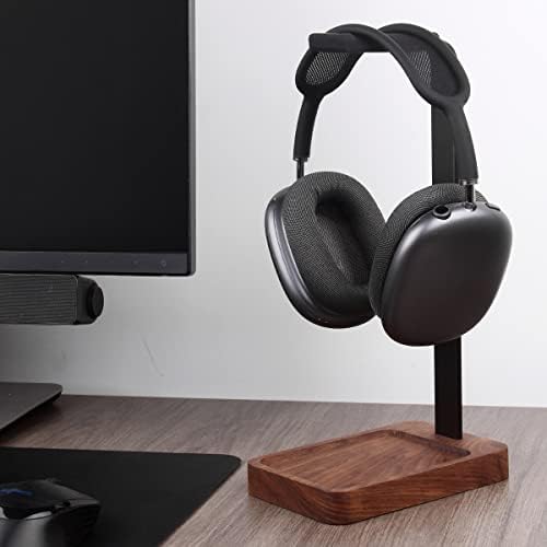 Walnut Wood & Aluminum Headset Holder, Desktop Headphone Stand, Universal headphone holder for most music gaming headsets - Black Walnut - Image 2