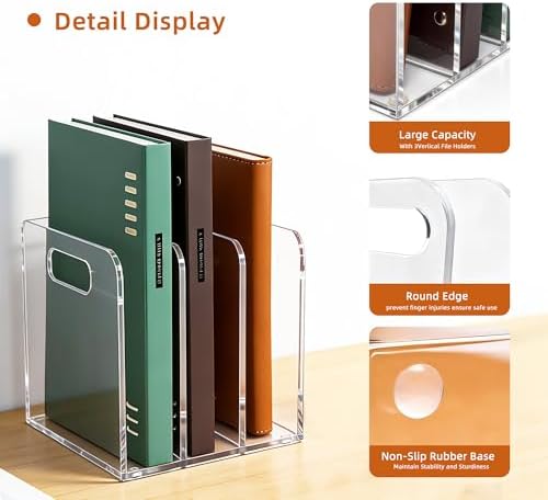 Clear Acrylic Magazine File Holder, 3 Compartment Desk Organizer - Image 3