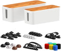 Cable Management Box 2 Pack with 16 Cable Clips Set-Large & Medium & Small Wooden Style Cable Organizer Box to Hide Wires&Power Strips | Cord Organizer Box | Cable Organizer for Home & Office [White] by Cable+Garden