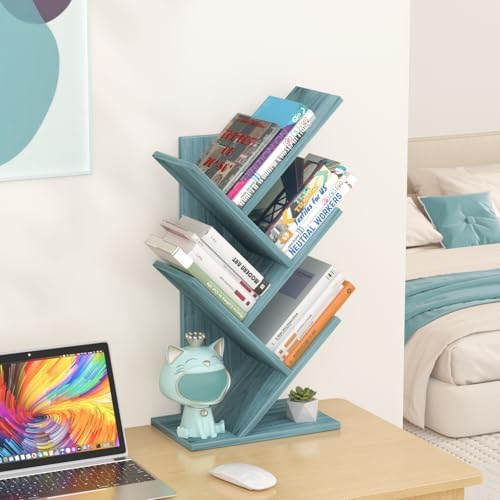 SHEEPAM Small Tree Book Shelf,5 Tier Bookshelf, Wood Desktop Bookcase - Image 2