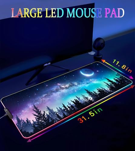 RGB Gaming Mouse Pad, Large Mousepad with Led Light, Gaming Accessories Keyboard Pad for Desk, Non-Slip Rubber Base Big Mouse Mat for Gamer, 31.5 X 11.8 Inch, Moon Starry Sky - Image 4