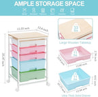 SYKIARIOL Utility Cart with 5 Drawers with Wooden Top, Rainbow - Image 3