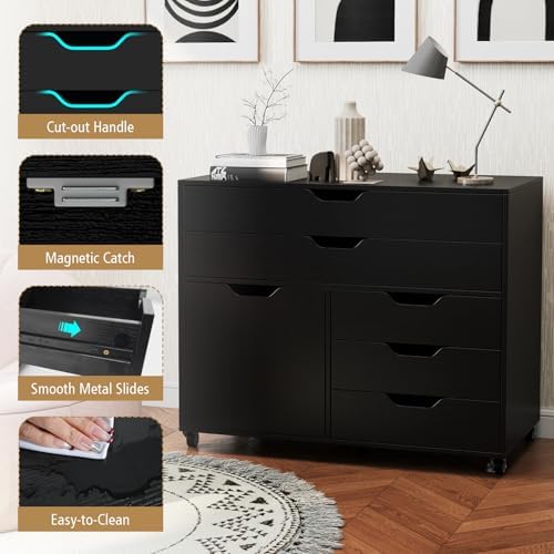 DREAMADE Rolling File Cabinet, 5-Drawer Filing Cabinet, Black - Image 6