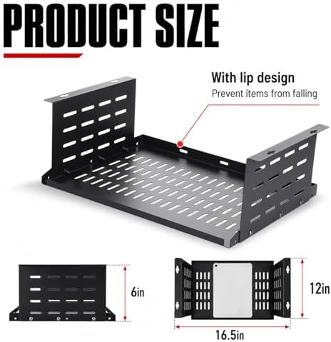 Under Desk Computer Mount for Small Form Factor Sff Computers and Pcs, Using Space 16.7" x H 6" x D 12" Mount Shelf Organizer for Office Home Workstation Gaming Stand up Desk - Image 2