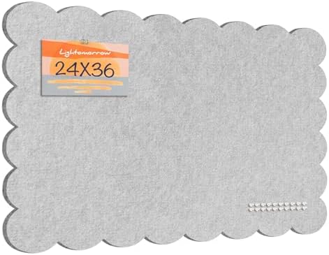 Lightomorrow Scalloped Bulletin Board, 36 x 24 Inches Felt Pin Board - Decorative Cork Alternative for Wall, Foldable Picture Self-Adhesive Vision Prayer Board with 20 Pushpins - Light Gray by Lightomorrow