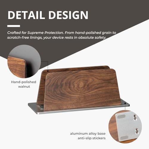 muso wood Walnut Single Slot Vertical Laptop Stand with Adjustable Dock - Image 5