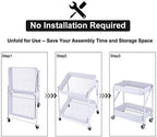 Melody House 2-Tier Metal Folding Rolling Cart, Mobile Utility Cart Trolley Storage Organizer for Office Home Kitchen Organization, Sofa Side End Table with Wheels, White - Image 2
