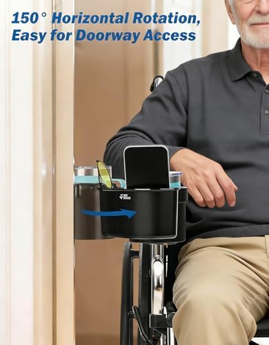 JOYTUTUS Wheelchair Cup Holder, 2-in-1 Walker Cup Holder with 6.4'' Large Storage Box, Drink Holder for Bottle with Handle, Fit for Wheelchair, Walker, Rollator, Stroller, Camper, Golf cart (Large) - Image 3