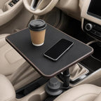 Wood Car Desk for Laptop, Foldable Car Tray Table with 360° Rotating Cup Holder, Wooden Car Food Tray & Steering Wheel Desk for Tesla Model Y/3/S, Ford F150 & Most Vehicles by Unknown