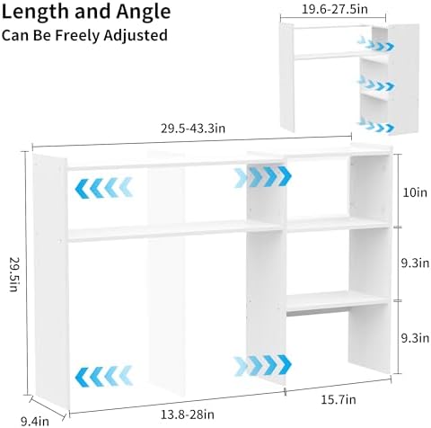 Aetheris Desktop Bookshelf, 43”Adjustable Office Desktop Organizer Shelf, Countertop Storage Hutch with 4 Shelves for Computer Desk, Adjustable Desk Hutch, Wooden Desktop Bookcase - Image 3
