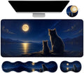 Memory Foam Keyboard Wrist Rest Desk Mat Set, Moonlit Cat Family by Dikoer