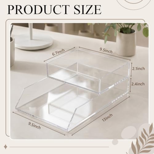 Novabright Acrylic Desk Organizer Letter Tray Set of 2, Tabletop Desktop File Holder for Storage Paper Letters Folders Notebooks, Clear Stackable Paper Tray for Office Copy Print - Image 2