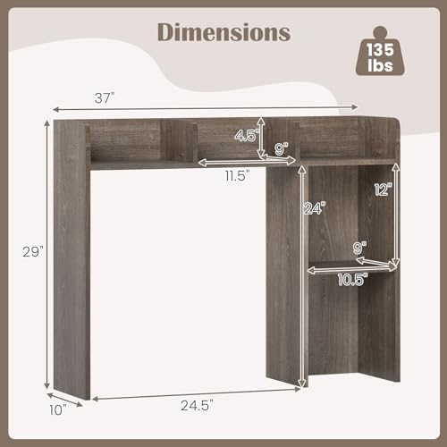 DREAMADE Desktop Bookshelf, 3-Tier Desk Shelf with 5 Racks, Grey - Image 3