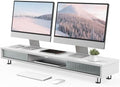 Fenge Dual Monitor Stand with Storage, Desk Shelf with Glass Sliding Door by Fenge