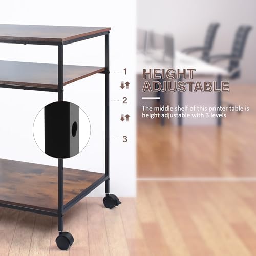 EMERIT 3-Tier Printer Stand for Laser/Inkjet/All-in-One - 23.6x18.9x31.5 Heavy Duty Cart w/Adjustable Shelves & Lockable Wheels, Storage for Scanner/Fax/Supplies - Industrial Home & Office - Image 3