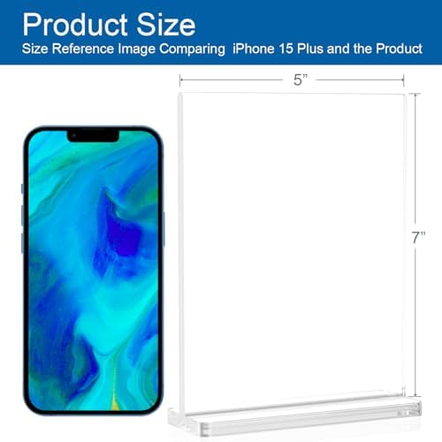BlueValley Acrylic Sign Holder 5x7 Vertical – 12 Pack Double Sided Clear Plastic Display Stand for Table Menu, Flyer, Photo, Document – Standing Desktop Frame for Office, Retail, Home, Commercial Use - Image 2