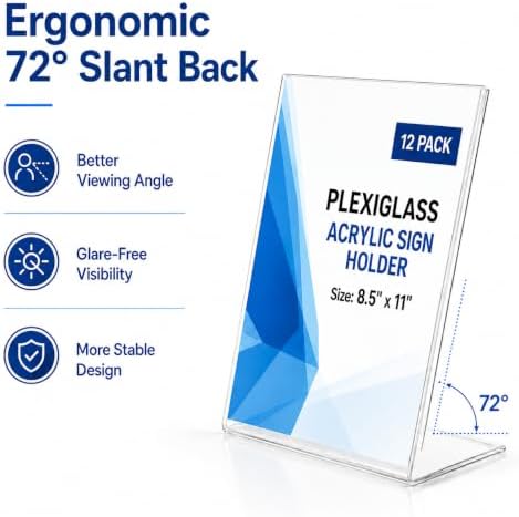 Clear Plexiglass Sign Holder 8.5 x 11, 50 Pack, For Display Paper - Image 3